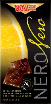 NOVI Temna čokolada 70% limone z ingverjem Nero italijanska 75 g