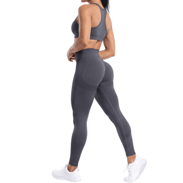 Ženske športne tajice Push Up z dvigalnim učinkom, visokim pasom 10 cm, brez šivov, 4-way stretch, squat proof, ojačen klin v predelu kroka, dihajoči material, za fitnes, jogo, tek, temno sive, L