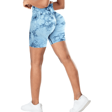 Ženske športne hlače push up brez šivov modre velikost S visok pas 10 cm elastična 4-way stretch tkanina dihljiva neprosojna (squat proof) za fitnes jogo tek moč trening in vsakodnevno uporabo