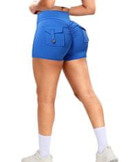 Ženske kratke hlače V-Cross booty scrunch visok pas z diamantnim vstavkom, hitro sušeče material, srednja kompresija, dolžina nogavice 7,5 cm, za jogo, crossfit in tek, modre, velikost L
