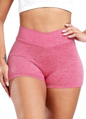 Ženske športne kratke Push Up V-Shape oblikovalne za jogo, tek in kolesarjenje z visokim pasom in žepi, hitro sušeče, dihajoče, srednja kompresija, elastične, 7,5 cm, roza, velikost M