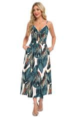 Ženska Maxi Obleka Boho Floral Wrap z V-izrezom brez rokavov Zelena 2XL zračna elastična tkanina z žepi v šivih regular fit za poletje, počitnice in svečane priložnosti