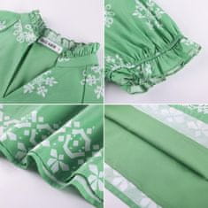 Ženska tunika bluza Boho iz bombaža s cvetličnim vzorcem zelena kratek rokav V-izrez s stoječim ovratnikom sproščen kroj loose fit poletna za pisarno in srečanja velikost XXL