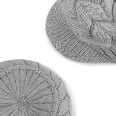 Ženska zimska kapa beanie s kvačkanimi ušesi siva mehka topla One Size univerzalna velikost za mesto, sprehod in nakupe, ujema se z zimskimi plašči in puhovkami, gost splet zadržuje toploto