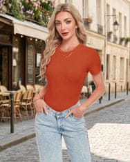 Ženska majica Slim Fit rebrasta elastična bodycon okrogel izrez kratek rokav 95% viskoza 5% elastan dihajoča mehka rdeča velikost L za pisarno casual vsakodnevno nošenje