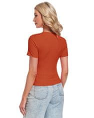 Ženska majica Slim Fit rebrasta elastična bodycon okrogel izrez kratek rokav 95% viskoza 5% elastan dihajoča mehka rdeča velikost L za pisarno casual vsakodnevno nošenje