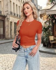 Ženska majica Slim Fit rebrasta elastična bodycon okrogel izrez kratek rokav 95% viskoza 5% elastan dihajoča mehka rdeča velikost L za pisarno casual vsakodnevno nošenje