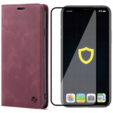 Denarnica iz usnja in semiša za iPhone Xr + steklo