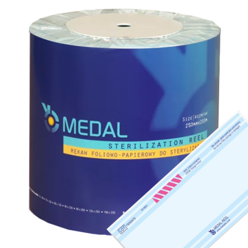 MEDAL Rokav za parno sterilizacijo STEAM 250 mm x 200 m, ploščat papir-folija, 1 rola