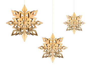 PartyDeco Dekorativni obeski, zlate snežinke 15-25 cm, 6 kosov.