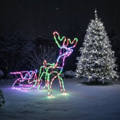 Severni jeleni z LED sanmi, božični, zunanji, barviti, svetleči