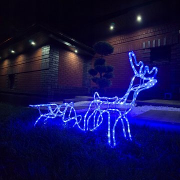 LED božični jeleni s sanmi, modri, zunanji, za vrt