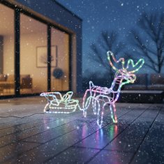 Severni jeleni z LED sanmi, božični, zunanji, barviti, svetleči