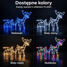 Severni jeleni z LED sanmi, božični, zunanji, barviti, svetleči