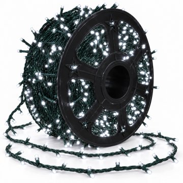 Lučke za božično drevo 1000 LED 60 m hladno bela bliskavica IP44 debel kabel na kolutu