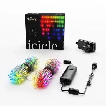 Twinkly Icicle - niz 190 RGB LED luči, prozorna žica, vtič tipa F