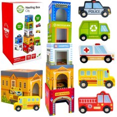 EE WOOPIE GREEN Puzzle kocke Mestna vozila v škatlah + figure 10 kosov.