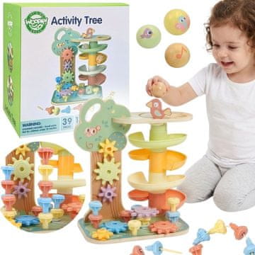 EE WOOPIE GREEN Montessori 4-v-1 aktivnostno drevo z žogicami FSC