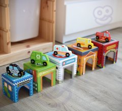 EE WOOPIE GREEN Puzzle kocke Mestna vozila v škatlah + figure 10 kosov.