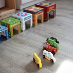 EE WOOPIE GREEN Puzzle kocke Mestna vozila v škatlah + figure 10 kosov.