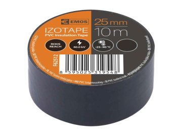 PVC izolacijski trak 10 m 25 mm / 0,13 mm črne barve 10 kosov