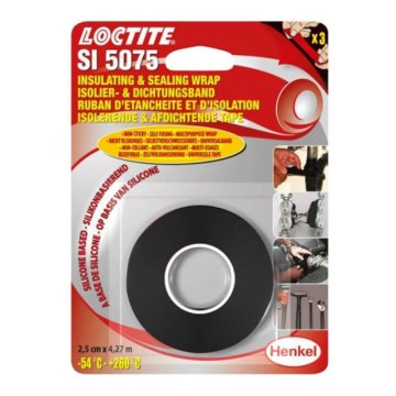 Loctite SI 5075 2,5 cm x 4,27 m Silikonski izolacijski in tesnilni trak - črn, lepi se sam nase, hitro tesni cevi in žice, za popravilo električne izolacije