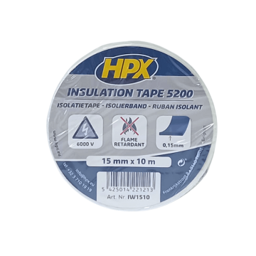 HPX PVC izolacijski trak 15 mm x 10 m bel ognjevarni trak za električno izolacijo, zaščito kablov, označevanje žic, vzdržljiv, temperaturno odporen, visoke kakovosti