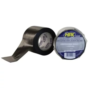 HPX PVC izolacijski trak, črn, 50 mm x 10 m, debelina 0,19 mm, dielektrična trdnost 7 kV, gumijasto lepilo