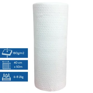IB Hidrofobna vpojna podloga za olje v roli 40 cm x 50 m, 180 g/m2, bela, zelo vpojna