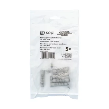 OPI SOPI pacl perforirane plastične tulke 12 × 50 mm, 5 kosov, tulke za injekcijsko smolo, sidranje v votle bloke in perforirane opeke, mrežaste tulke za votle podlage, vgradnja v votle podlage
