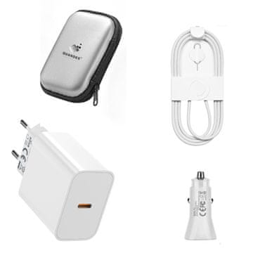 Komplet za hitro polnjenje 20 W, 1 m kabel USB-C na USB-C, 20 W avtomobilski polnilnik PD-C, etui iz EVA pene, združljiv z iPhone 17/16/15 Pro Max