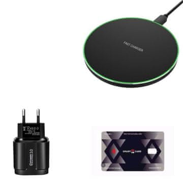 OEM Komplet: brezžični polnilnik Fast Charge Ultra Slim 15W, omrežni polnilnik Fast Charge 3.0 18W, brezstična zaščitna kartica RFID in NFC (3 kosi)