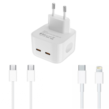 Komplet za polnilnik 40W z dvema priključkoma USB-C PD 3.0 za Galaxy S22 S20 S21 iPhone 14 13 12 Pro Max iPad CC Lightning kabel 2 m