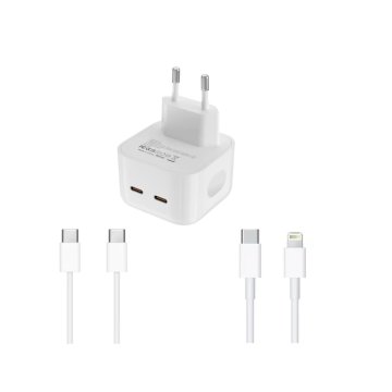 Komplet polnilnika 40W z dvema priključkoma USB-C PD 3.0, združljiv z iPhone 15, 15 Pro, 15 Plus, 15 Pro Max, CC in podatkovnim kablom Lightning USB-C, 2 m