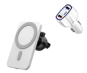 Komplet belega magnetnega brezžičnega polnilnika za iPhone 12/12 Pro/12 Pro Max/12 Mini s 7A avtomobilskim adapterjem