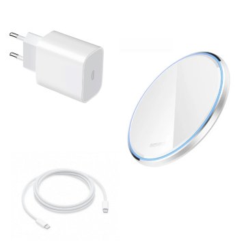 Super Fast Charging 15W Brezžični polnilnik Qi, združljiv z iPhone 16 15 14 13 Pro Max 20W PD USB-C napajalnik, bela