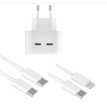 Komplet polnilnika 40W z dvema priključkoma USB-C PD 3.0 za iPhone 15 Pro, 1Plus, 15 Pro Max, iPad, CC in Lightning kabel, 2 m