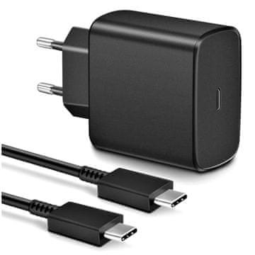 HQ Univerzalni polnilnik s hitrim polnjenjem 45 W in podatkovni kabel USB-C, združljiv z Samsung Galaxy A40, 1 m, črne barve