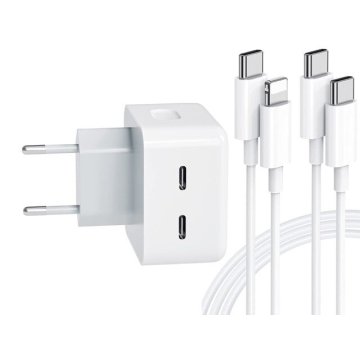 Komplet polnilnika 40W z dvema priključkoma USB-C PD 3.0 za iPhone 15pro, 15 ProMax, 14, 13, 12 pro max, 1 podatkovni kabel CC, 1 priključek Lightning USB-C (2 m)
