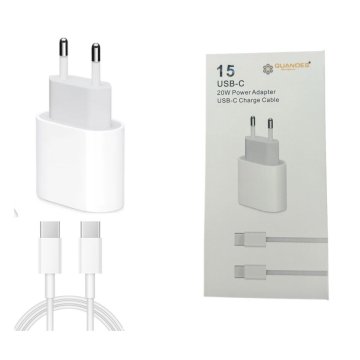 Komplet hitrega polnilnika USB-C 20W in 2-metrski kabel USB-C na C, združljiv z iPhone 15, 15 Pro, 15 Promax