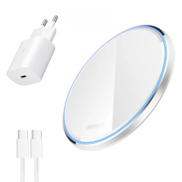 Hitro polnilni 15W QI brezžični polnilnik, združljiv z iPhone 14, 13, 12, 11 Pro Max, 18W PD USB-C napajalnik, bela