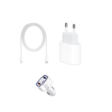 Komplet za hitro polnjenje 20W za iPhone 12, 12 Pro, 12 Pro Max, 2m podatkovni kabel USB-C - Lightning, hitri avtomobilski adapter 7A