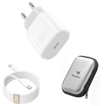 Komplet za super hitro polnjenje 20 W PD USB-C, 2 m podatkovni kabel USB-C na Lightning, združljiv z iPhone 14, 13, 12 Pro Max, etui za shranjevanje EVA