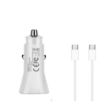 Komplet avtomobilskega polnilnika s hitrim polnjenjem 20 W in 2-metrski podatkovni kabel USB-C - C s hitrim polnjenjem, združljiv z Apple iPhone 15 / 15 Pro / 15 Pro Max