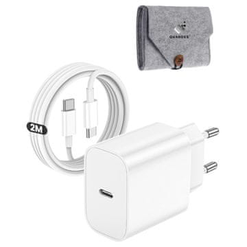 Komplet za super hitro polnjenje USB-C 20W PD, 2m 5A podatkovni kabel CC in prenosna torbica za shranjevanje iz filca, združljiv z iPhone 17 e