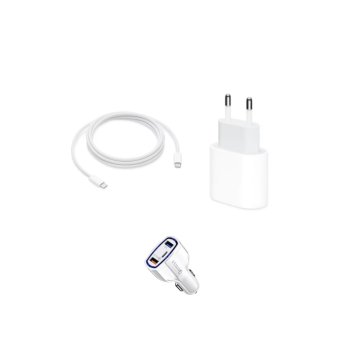 Apple 20W komplet za hitro polnjenje za iPhone 15, 15 Pro, 15 Pro Max, iPad Pro 2019, 2m kabel USB-C - USB-C, 7A avtomobilski adapter