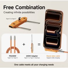 2-v-1 USB-C kabel za hitro polnjenje in prenos podatkov s stojalom 240 W 1,2 m, združljiv z Lightning PD, 2-pakiranje