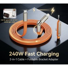 2-v-1 USB-C kabel za hitro polnjenje in prenos podatkov s stojalom 240 W 1,2 m, združljiv z Lightning PD, 2-pakiranje