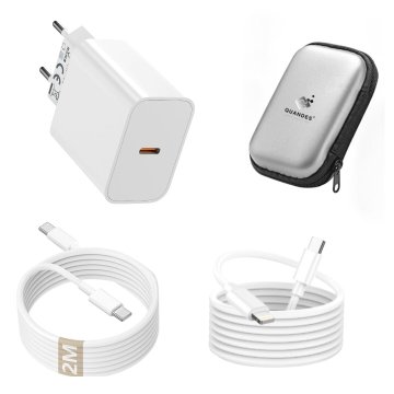Komplet polnilnikov Super Fast Charge USB-C 20W PD, podatkovnih kablov CC 2m 5A in C-Lightning 2m 67W ter prenosne torbe za shranjevanje, združljive z iPhone 17 E/16/15/14/13/12