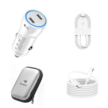 Komplet za avto z dvojnim hitrim polnilnikom 60W, kabla 60W USB-C in 37W Lightning, 1 m z etuijem
